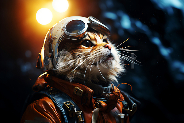 사람없음 JPG 디지털합성 편집이미지 고글 고양이 빛 올려보기 우주 우주복 우주비행사 의인화 편집소스 한마리