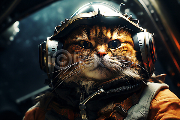 사람없음 JPG 디지털합성 편집이미지 고글 고양이 우주 우주복 우주비행사 응시 의인화 편집소스 한마리