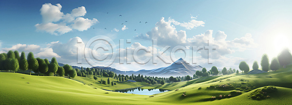 신비 사람없음 JPG 편집이미지 구름(자연) 나무 백그라운드 산 색감 유행 이미지 초록색 초원(자연) 추상 파란색 풍경(경치) 호수