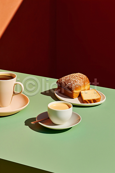 사람없음 JPG 디지털합성 편집이미지 라이프스타일 브런치 빵 연두색 음식 접시 카페 커피 커피잔