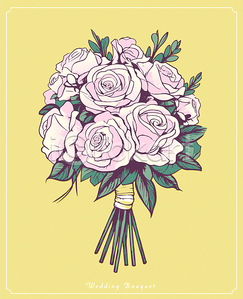 축하 사람없음 AI(파일형식) 일러스트 결혼 꽃 꽃다발 노란색 봄 부케 분홍색 오브젝트 장미 프레임