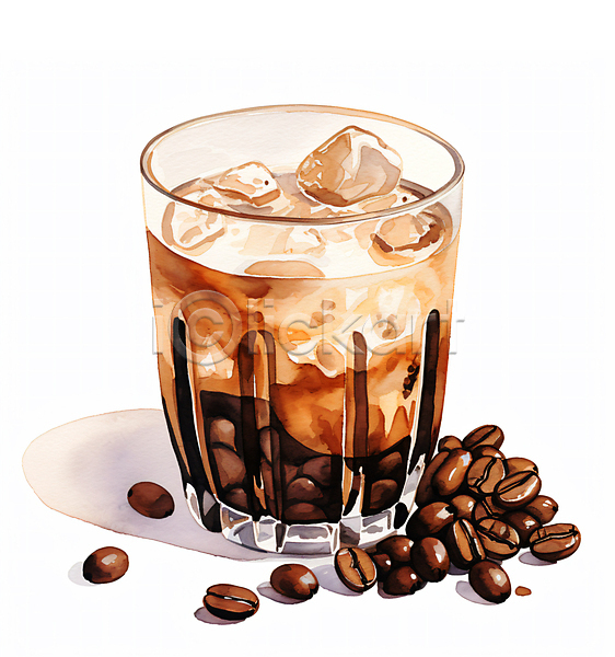 사람없음 JPG 일러스트 갈색 깔루아밀크 수채화(물감) 원두 잔 주류 칵테일 커피