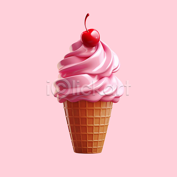 사람없음 3D 3D아이콘 PSD 디지털합성 아이콘 분홍색 소프트아이스크림 아이스크림 여름(계절) 여름휴가 오브젝트 체리