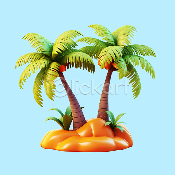 사람없음 3D 3D아이콘 PSD 디지털합성 아이콘 나무 모래 섬 야자수 여름(계절) 여름휴가 오브젝트