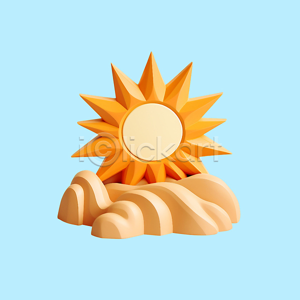 사람없음 3D 3D아이콘 PSD 디지털합성 아이콘 모래 여름(계절) 여름휴가 오브젝트 주황색 태양