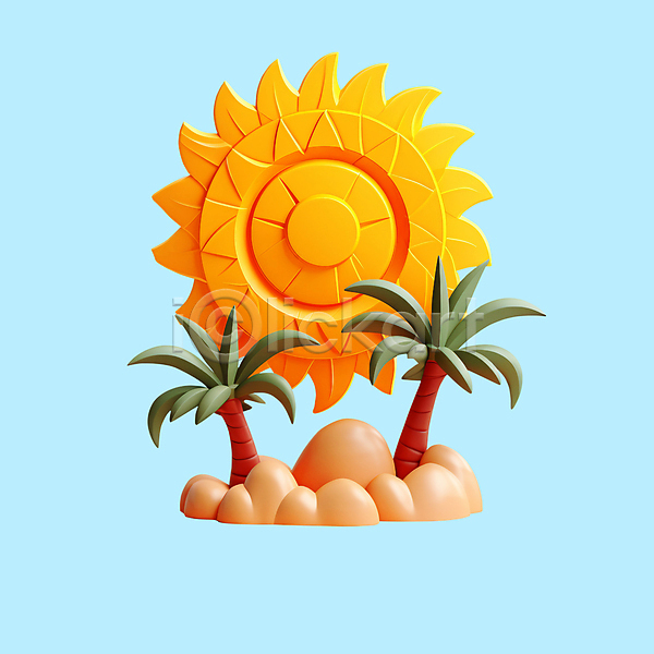 사람없음 3D 3D아이콘 PSD 디지털합성 아이콘 모래 야자수 여름(계절) 여름휴가 오브젝트 태양