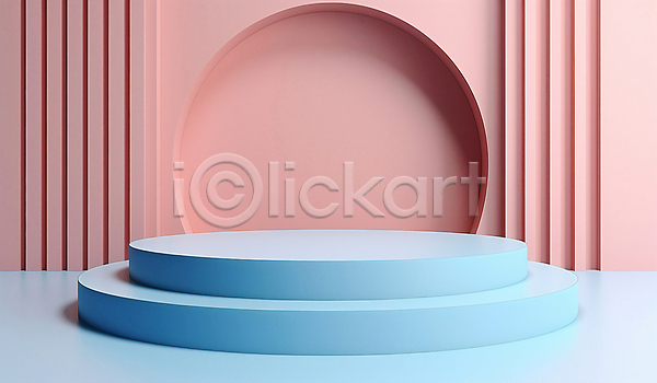 사람없음 3D JPG 편집이미지 공간 단상 미니멀 분홍색 심플 원형 편집소스 포디움 하늘색