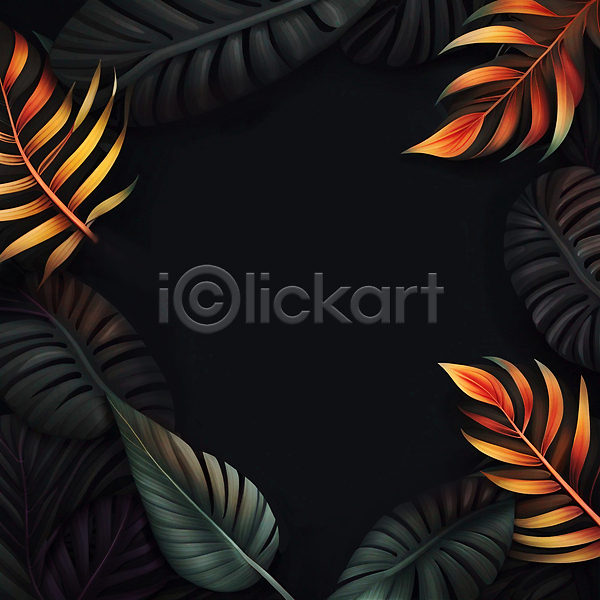 사람없음 JPG 일러스트 검은색 나뭇잎 백그라운드 식물 열대식물 카피스페이스 트로피컬아트 프레임
