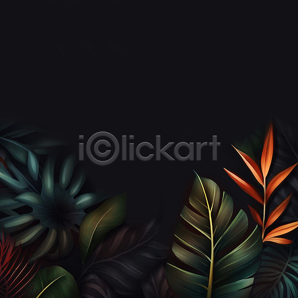 사람없음 JPG 일러스트 검은색 나뭇잎 백그라운드 식물 열대식물 카피스페이스 트로피컬아트 프레임