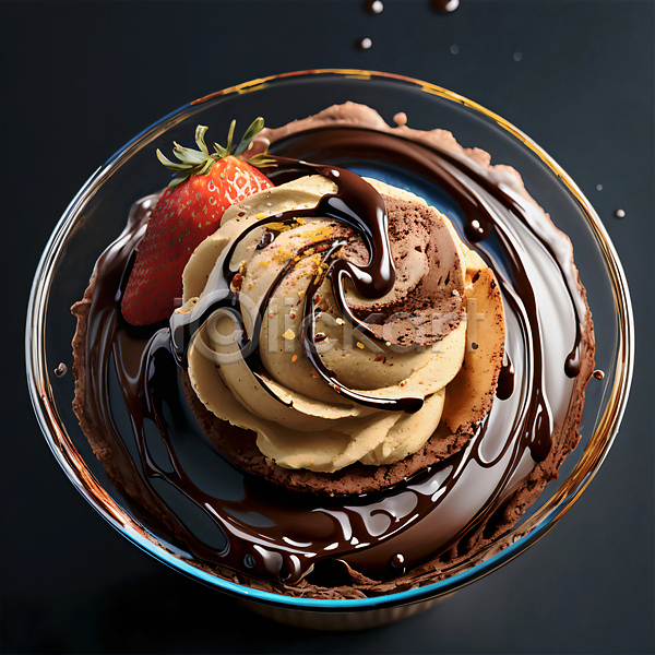 사람없음 JPG 편집이미지 갈색 딸기 아이스크림 초코시럽 초코아이스크림 초콜릿 토핑