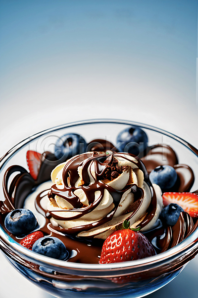 사람없음 JPG 편집이미지 딸기 블루베리 아이스크림 초코시럽 초코아이스크림 초콜릿