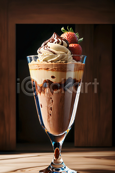 사람없음 JPG 편집이미지 갈색 딸기 아이스크림 초코아이스크림 초콜릿 컵