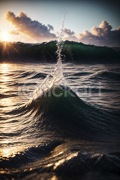 사람없음 JPG 편집이미지 구름(자연) 바다 일몰 자연 태양 튀는물 파도 햇빛