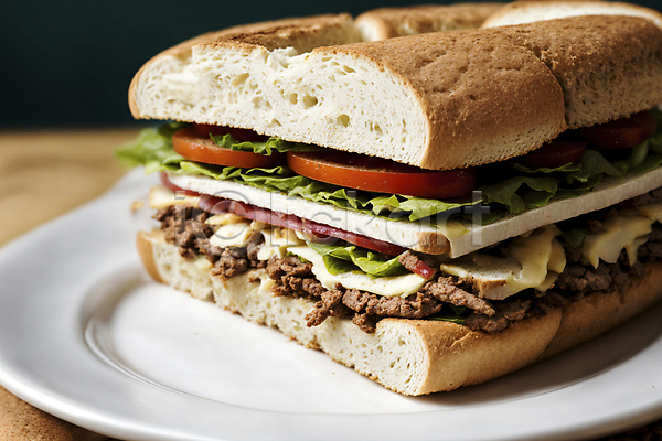 사람없음 JPG 디지털합성 편집이미지 가득함 샌드위치 육류 접시 채소 햄