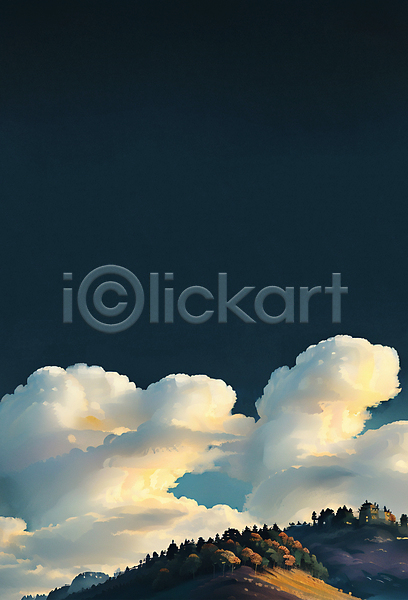 사람없음 JPG 일러스트 가을(계절) 가을풍경 구름(자연) 나무 단풍나무 뭉게구름 백그라운드 산 언덕 자연 청록색 카피스페이스 풍경(경치) 하늘