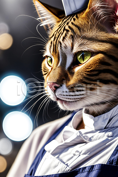 신비 사람없음 JPG 디지털합성 편집이미지 고양이 동물라이프 보케 빛 요리사 의인화 조리복 한마리