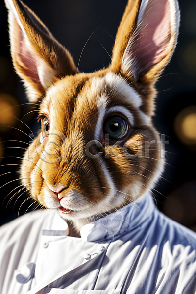 신비 사람없음 JPG 디지털합성 편집이미지 동물라이프 요리사 의인화 조리복 토끼 한마리