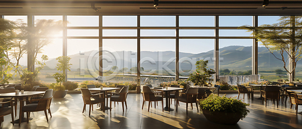 사람없음 JPG 편집이미지 공간 나무 발코니 산 의자 인테리어 창문 창밖 카페 카페테라스 탁자 태양 풍경(경치) 햇빛 화분