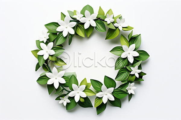 사람없음 JPG 디지털합성 편집이미지 꽃 나뭇잎 백그라운드 원형 잎 초록색 풀(식물) 프레임 흰색