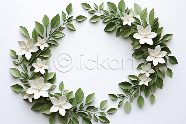 사람없음 JPG 디지털합성 편집이미지 꽃 나뭇잎 백그라운드 원형 잎 초록색 풀(식물) 프레임 흰색