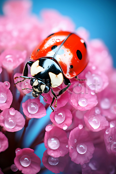 사람없음 JPG 근접촬영 편집이미지 곤충 꽃 무당벌레 물방울 이슬 자연 한마리