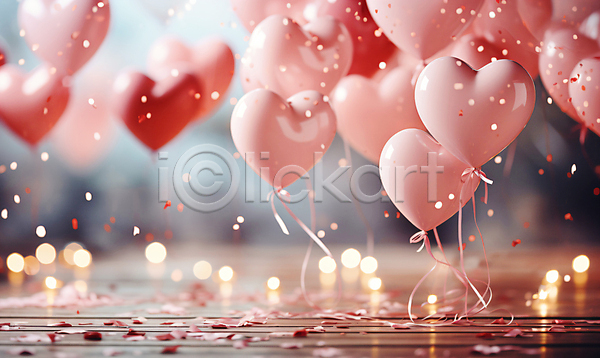 로맨틱 사랑 축하 사람없음 JPG 디지털합성 편집이미지 그래픽 기념일 꽃가루 반짝임 백그라운드 보케 분홍색 파티 파티용품 편집소스 하트풍선