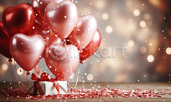 로맨틱 사랑 축하 사람없음 JPG 디지털합성 편집이미지 그래픽 기념일 꽃가루 반짝임 백그라운드 보케 분홍색 선물상자 파티 파티용품 편집소스 하트풍선