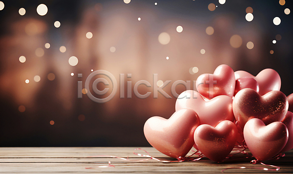 로맨틱 사랑 축하 사람없음 JPG 디지털합성 편집이미지 그래픽 기념일 꽃가루 나무탁자 반짝임 백그라운드 보케 분홍색 파티 파티용품 편집소스 하트풍선