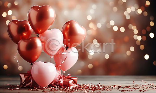 로맨틱 사랑 축하 사람없음 JPG 디지털합성 편집이미지 그래픽 기념일 꽃가루 반짝임 백그라운드 보케 빨간색 파티 파티용품 편집소스 하트풍선