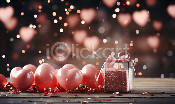 로맨틱 사랑 축하 사람없음 JPG 디지털합성 편집이미지 그래픽 기념일 꽃가루 반짝임 백그라운드 보케 분홍색 선물상자 파티 파티용품 편집소스 하트풍선
