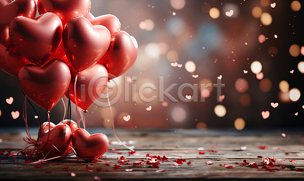 로맨틱 사랑 축하 사람없음 JPG 디지털합성 편집이미지 그래픽 기념일 꽃가루 반짝임 백그라운드 보케 빨간색 파티 파티용품 편집소스 하트풍선