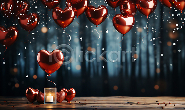 로맨틱 사랑 축하 사람없음 JPG 디지털합성 편집이미지 그래픽 기념일 꽃가루 반짝임 백그라운드 빨간색 촛불 파티 파티용품 편집소스 하트풍선 향초