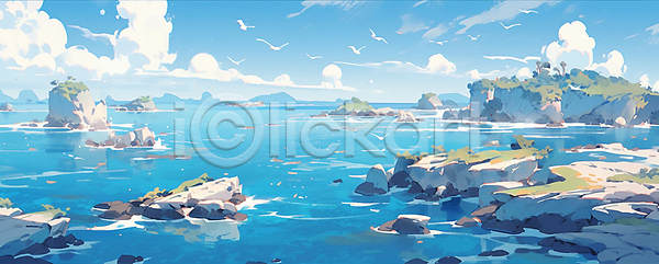 사람없음 JPG 디지털합성 편집이미지 구름(자연) 바다 백그라운드 섬 자연 지중해 파란색 편집소스 풍경(경치) 하늘
