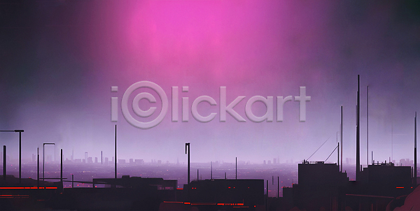 미래 사람없음 JPG 일러스트 건물 네온 도시 미래도시 분홍색 빛 사이버 사이버펑크 야간