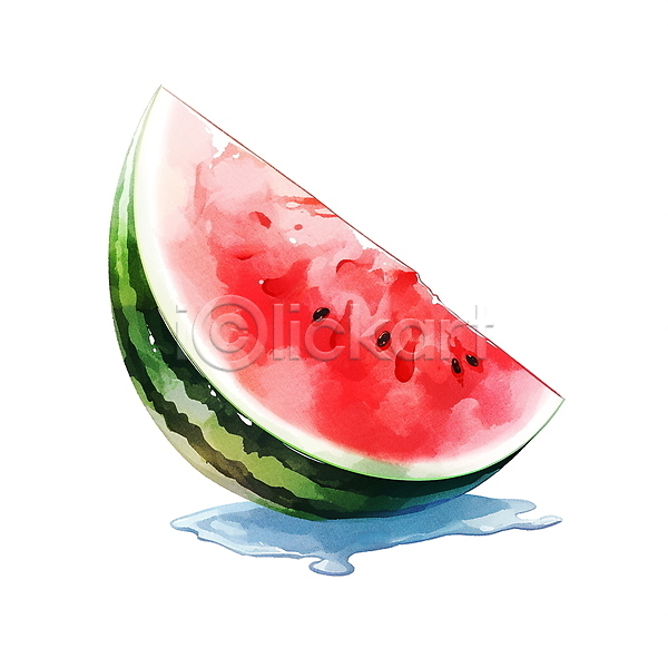 사람없음 JPG 일러스트 과일 빨간색 수박 수박조각 수채화(물감) 여름(계절) 여름음식 오브젝트