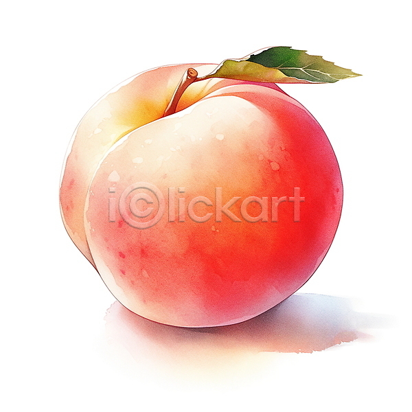 사람없음 JPG 일러스트 과일 나뭇잎 복숭아 분홍색 수채화(물감) 여름(계절) 여름음식 오브젝트