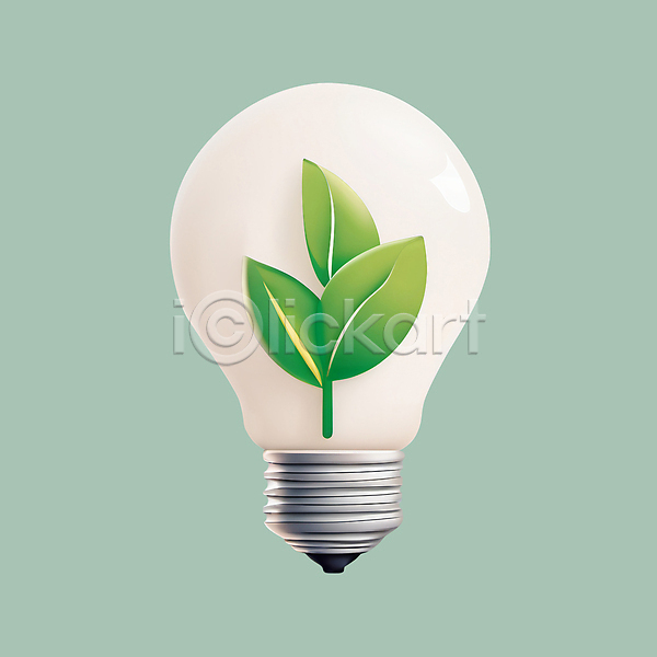 사람없음 3D 3D아이콘 PSD 디지털합성 아이콘 식물 에너지 에코 잎 자연보호 전구 초록색 친환경 환경 흰색