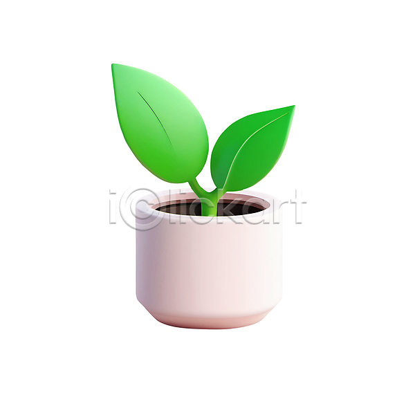보호 사람없음 3D 3D아이콘 PSD 디지털합성 아이콘 나뭇잎 식물 에코 자연보호 초록색 친환경 화분 환경 흰색
