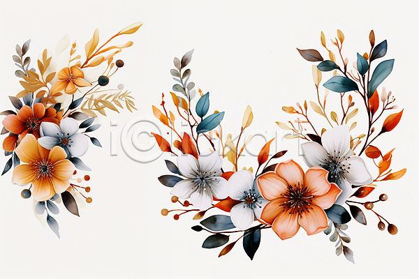 사람없음 JPG 디지털합성 편집이미지 꽃 수채화(물감) 잎 카피스페이스 편집소스