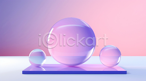 사람없음 3D JPG 편집이미지 그라데이션 그래픽 단상 백그라운드 보라색 분홍색 사각형 원형 유리 유리구슬 입체도형 홀로그램