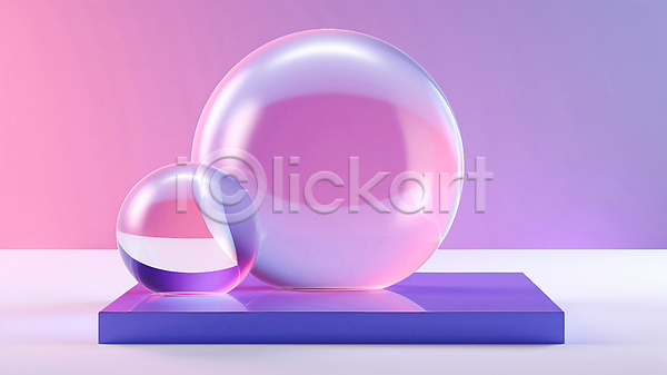 사람없음 3D JPG 편집이미지 그라데이션 그래픽 단상 백그라운드 보라색 분홍색 사각형 원형 유리 유리구슬 입체도형 투명 홀로그램