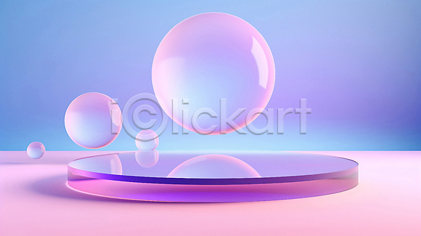 사람없음 3D JPG 편집이미지 그라데이션 그래픽 단상 반사 백그라운드 보라색 분홍색 원형 유리 유리구슬 입체도형 홀로그램