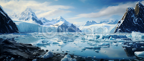 지구온난화 환경오염 사람없음 JPG 편집이미지 구름(자연) 기후위기 남극 녹음(녹이기) 바다 북극 빙산 빙판 빙하 얼음 하늘