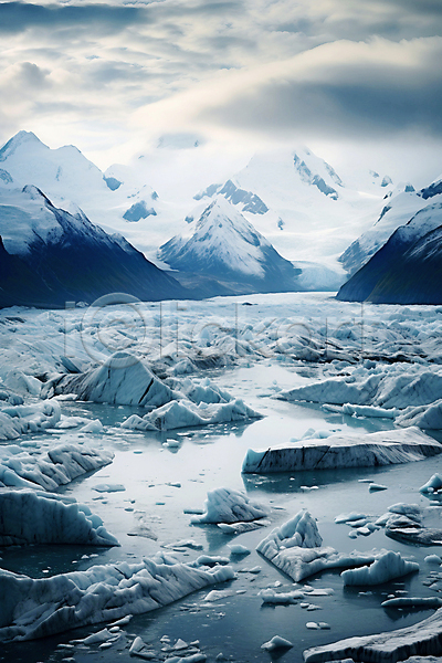 지구온난화 환경오염 사람없음 JPG 편집이미지 구름(자연) 기후위기 남극 녹음(녹이기) 바다 북극 빙산 빙판 빙하 얼음 하늘