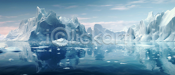 지구온난화 환경오염 사람없음 JPG 편집이미지 구름(자연) 기후위기 남극 녹음(녹이기) 바다 반사 북극 빙산 빙판 빙하 얼음 하늘