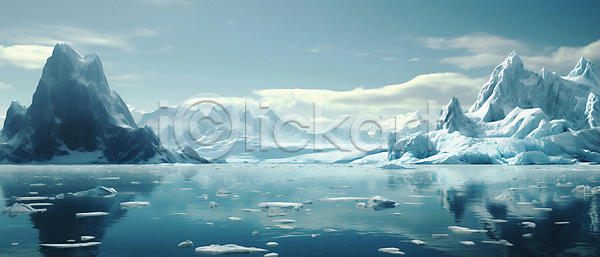 지구온난화 환경오염 사람없음 JPG 편집이미지 구름(자연) 기후위기 남극 녹음(녹이기) 바다 반사 북극 빙산 빙판 빙하 얼음 하늘
