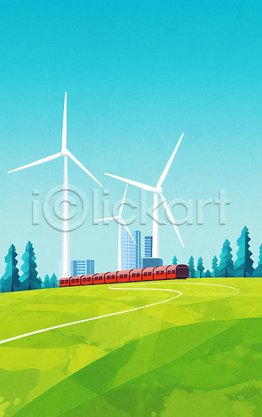 사람없음 JPG 일러스트 건물 그린시티 그린에너지 기차 나무 백그라운드 빌딩 에코 자연보호 잔디 친환경 풍경(경치) 풍력기 풍력발전소 하늘