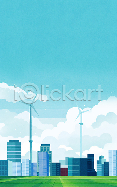 사람없음 JPG 일러스트 건물 구름(자연) 그린시티 그린에너지 도시 맑음 백그라운드 빌딩 에코 잔디 친환경 카피스페이스 풍경(경치) 풍력기 풍력발전소 하늘 하늘색
