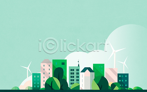 사람없음 JPG 일러스트 건물 구름(자연) 그린시티 그린에너지 나무 도시 백그라운드 아파트 에코 자연보호 초록색 친환경 카피스페이스 풍력기 풍력발전소 하늘