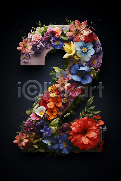 화려 사람없음 JPG 편집이미지 2 꽃 디자인 숫자 잎 컬러풀 타이포그라피 풀(식물)